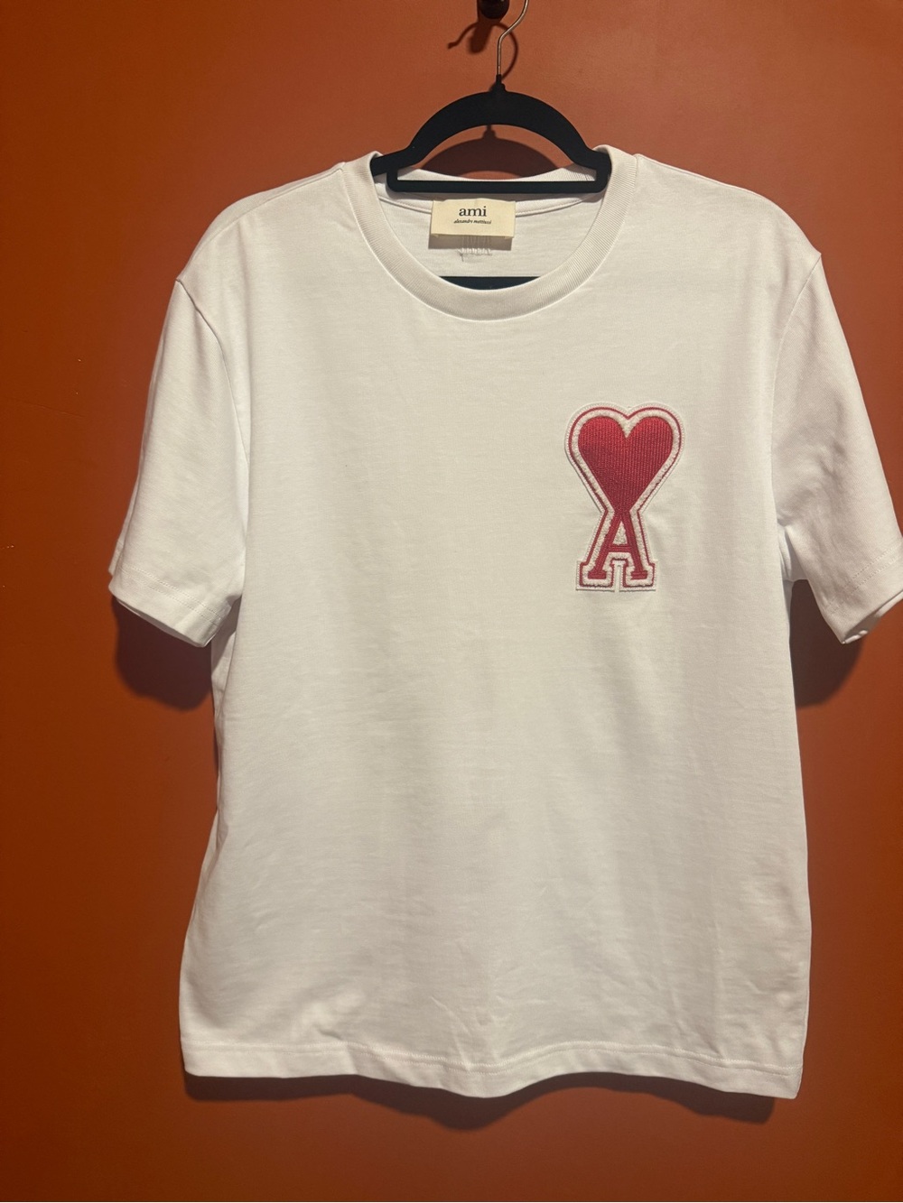 Ami Alexandre Mattiussi White Tee with Red Heart 'A' Patch